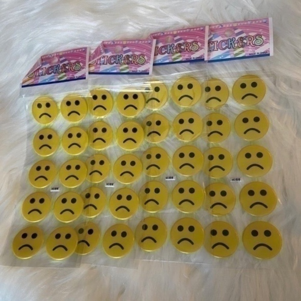 40 Frowning Face Puff Stickers Sad Emoji Yellow Black Frowny Unhappy Emotion